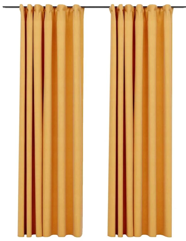 Perdele opace aspect panza, carlige, 2 buc. galben, 140x225 cm 2, Galben, 140 x 225 cm