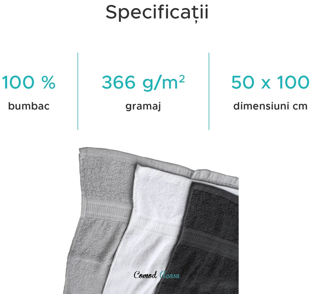 Prosop BIBAZ 50x100 cm, gri deschis 100% bumbac