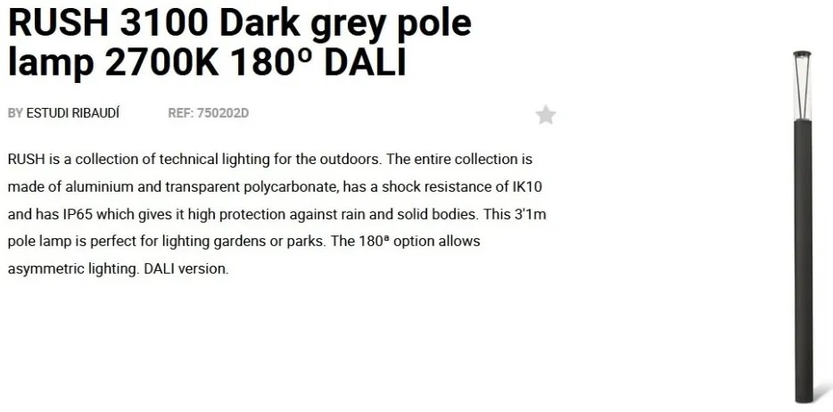 Stalp LED iluminat exterior simetric 180º IP65 RUSH 310cm 2700K DALI