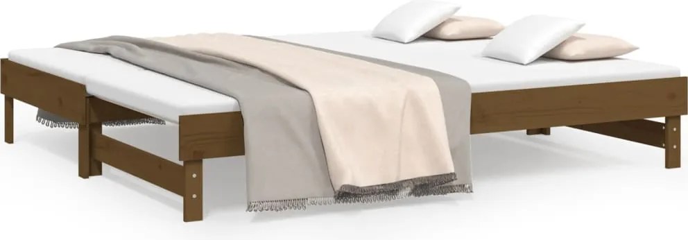 vidaXL Pat de zi extensibil, maro miere 2x(100x200) cm lemn masiv pin