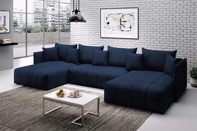 Colțar extensibil dumonde cu ladă de depozitare si sezut confortabil din spuma high-density, Malta U Royal Blue 340x185 cm