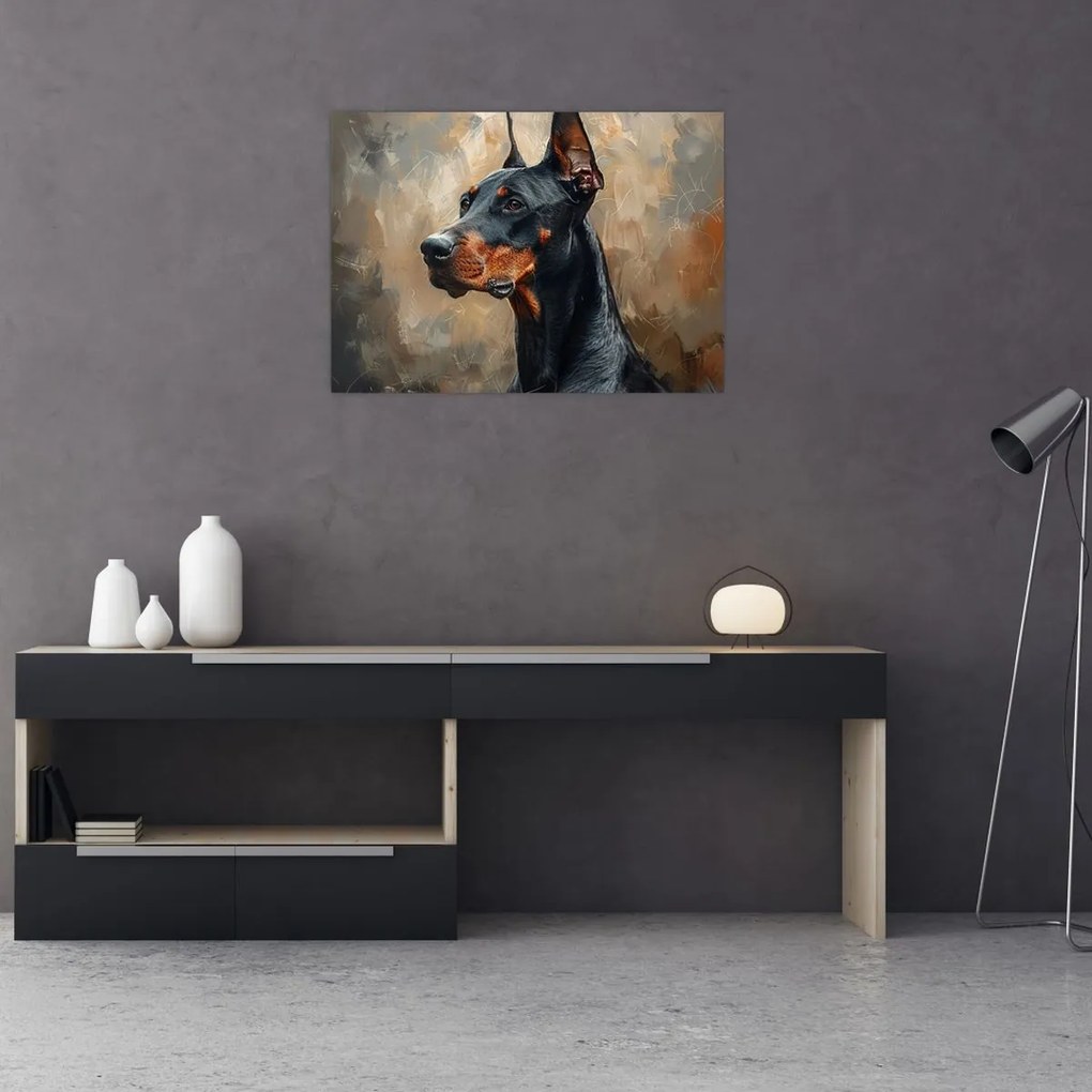 Tablou pe sticlă - Portretul lui Dobrman (70x50 cm)