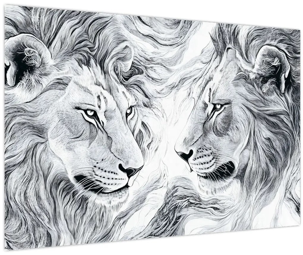 Tablou - Capete de lei desenate (90x60 cm)