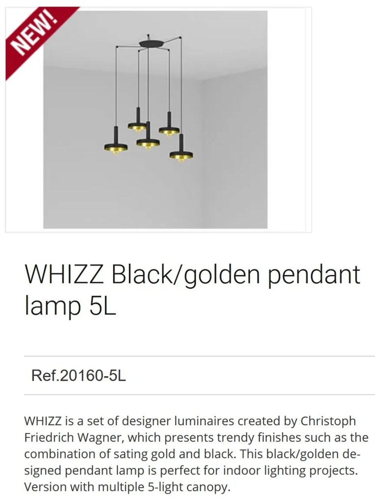 Lustra cu 5 Pendule design modern WHIZZ negru/auriu