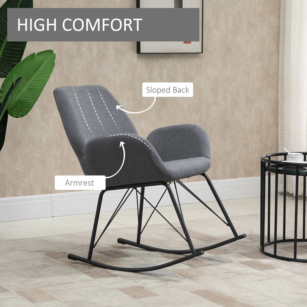 HOMCOM Balansoar Design Modern din Metal, Fotoliu Balansoar Tapitat pentru Sufragerie si Living, Gri