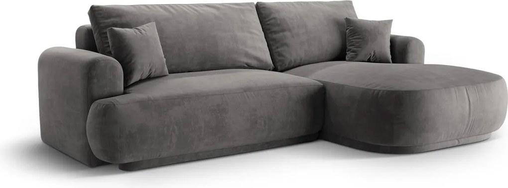 Coltar extensibil dreapta 5 locuri, modular, cu lada depozitare, Ella, Micadoni Home, 271x174x94 cm, catifea, gri