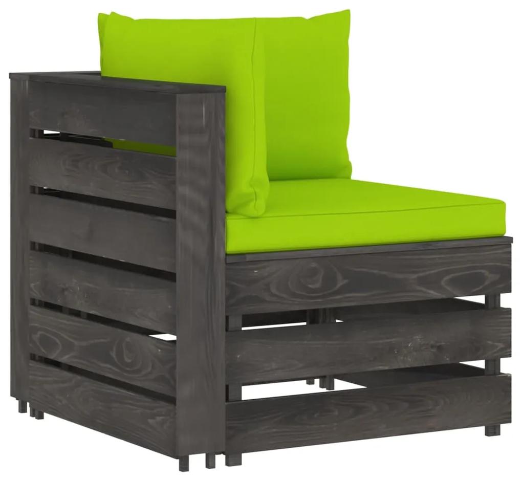 Set mobilier gradina cu perne, 11 piese, gri, lemn tratat bright green and grey, 11