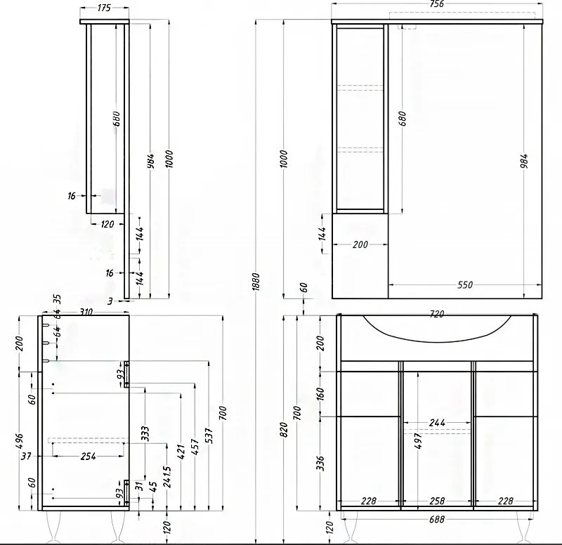 Dulap inferior Bianca Plus 75 cu lavoar, culoare stejar sonoma
