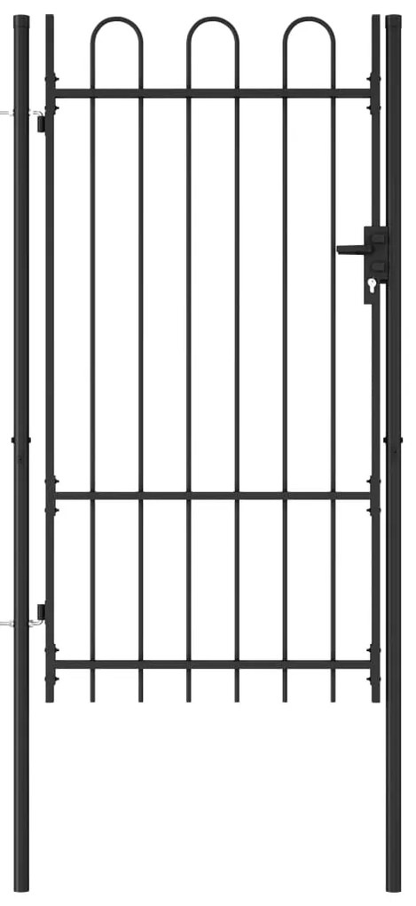 vidaXL Poartă de gard, o ușă, cu vârf arcuit, negru, 1 x 1,75 m, oțel