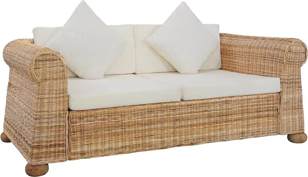 vidaXL Canapea cu 2 locuri cu perne, culoare naturală, ratan
