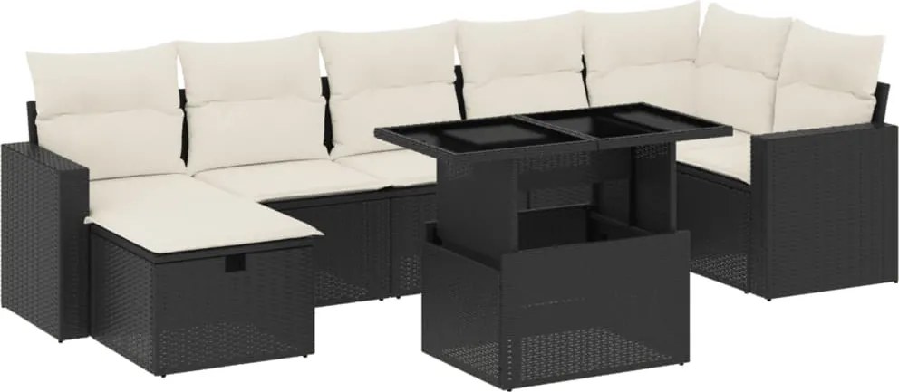 vidaXL Set mobilier de grădină cu perne, 8 piese, negru, poliratan