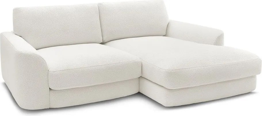 Colțar alb cu tapițerie din țesătură bouclé (cu colț pe partea dreaptă/cu șezlong) Leonore – Bobochic Paris