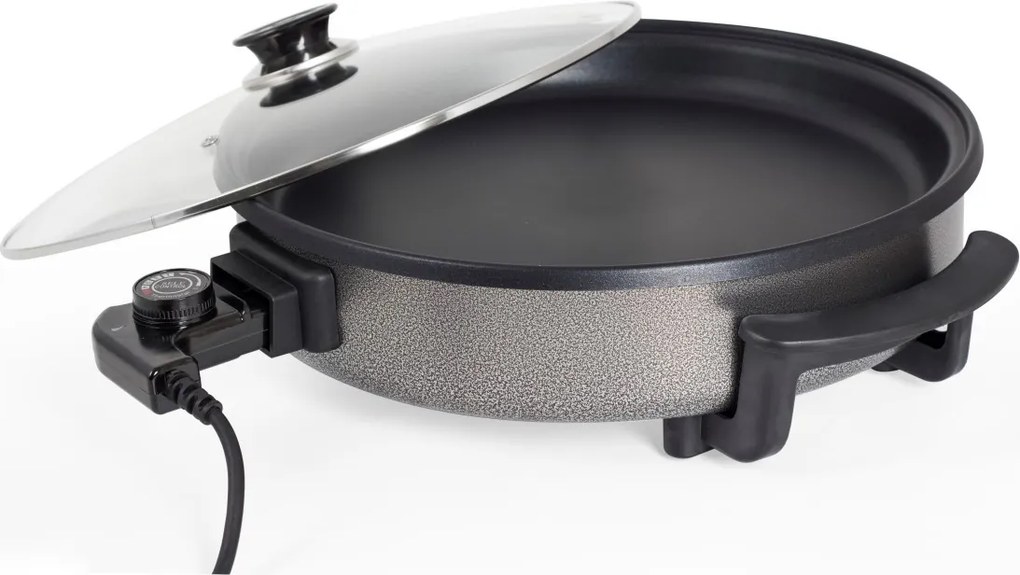 Tigaie electrica rotunda ZİLAN ZLN7870, pizza grill, diametru 38 cm, 1500 W, capac sticla, material non stick