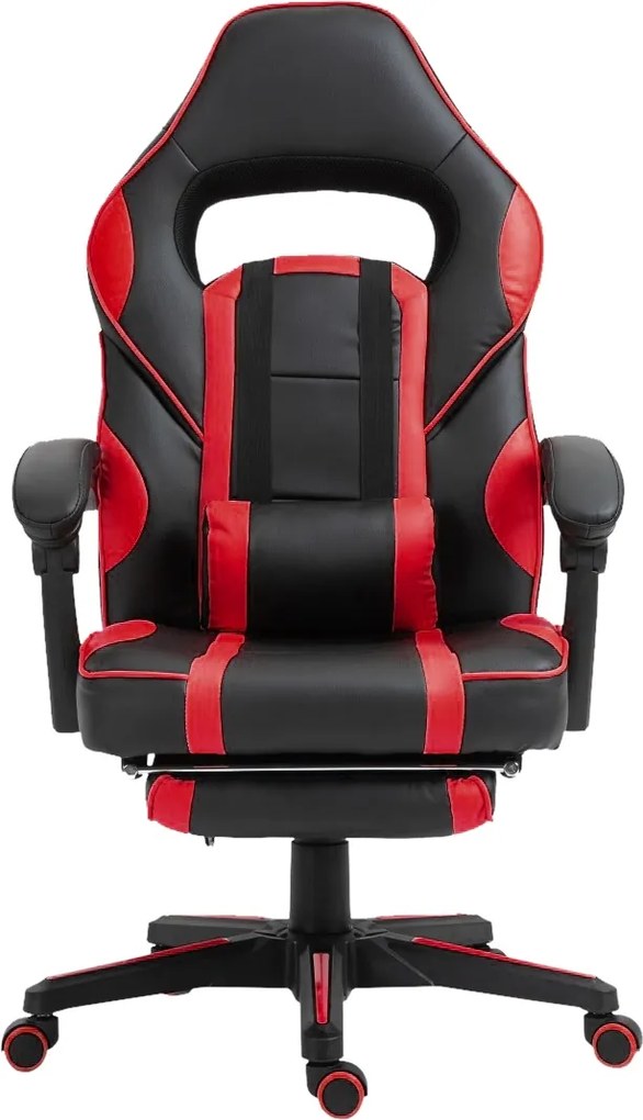 Scaun gaming cu masaj, suport picioare, funcție șezlong, SIG 8069M, Negru/Roșu