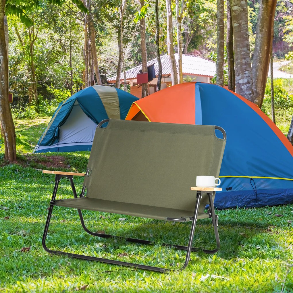 Outsunny Canapea de Camping Pliabilă Dublă, 2 Locuri, cu Mâner și Cotiere, Confortabilă, Verde | Aosom Romania