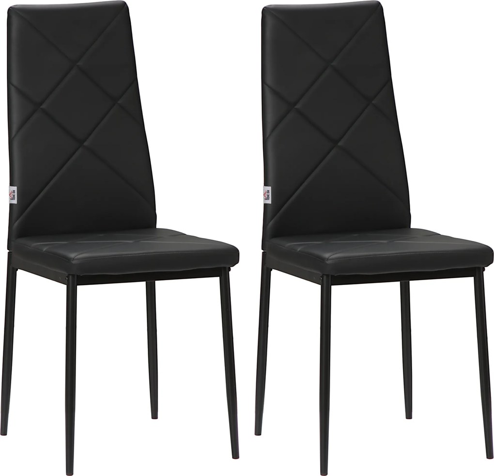 HOMCOM Set 2 Scaune de Sufragerie Tapițate cu Spătar Înalt, Tălpi Antiderapante și Picioare din Oțel, 41x50x97 cm, Negru | Aosom Romania