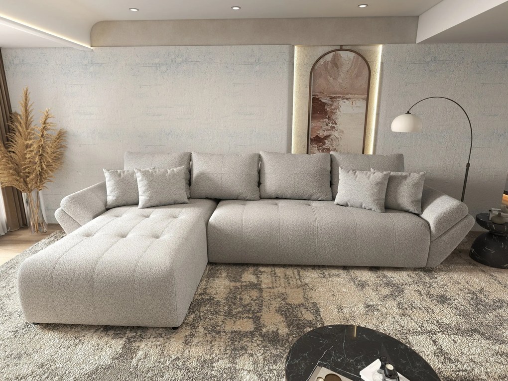 Colțar extensibil dumonde cu ladă de depozitare si sezut confortabil din spuma high-density, Berlin XL Euphoria Dove 350x185 cm