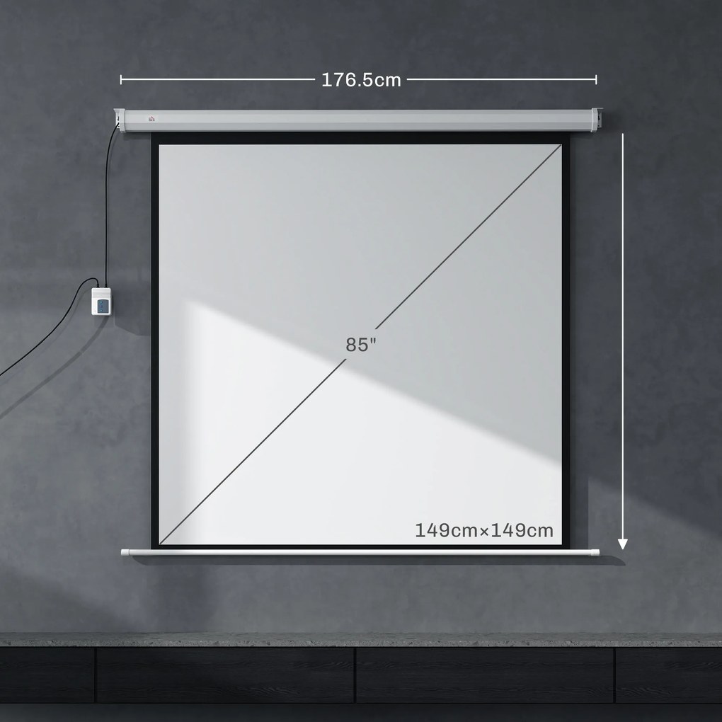 HOMCOM Ecran Proiecție de 85 inch 1:1 cu Telecomandă, Pânză de Proiector Rulantă, 176,5x8x176,5 cm, Alb | Aosom Romania
