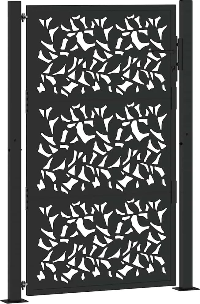 vidaXL Poartă de grădină neagră 100x150 cm, model frunze de oțel