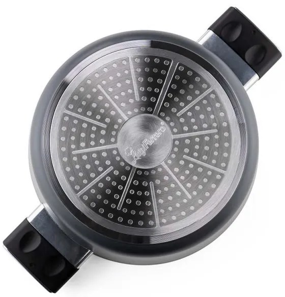 Cratiță Luigi Ferrero Regina FR-2440 24x11.5 cm, 4.3 l, Acoperire antiaderentă cu efect de marmură, Capac din sticlă cu gaură pentru abur, Negru