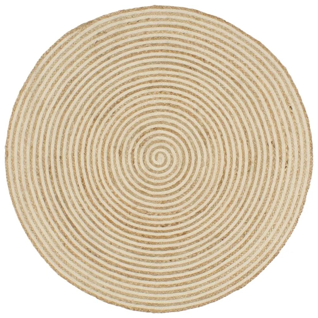 Covor lucrat manual cu model spiralat, alb, 90 cm, iuta Alb, 90 cm