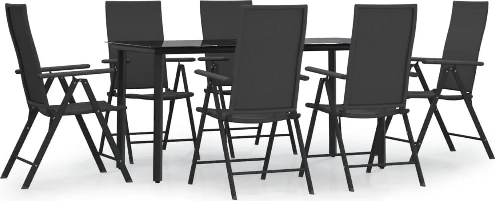 vidaXL Set mobilier de grădină, 7 piese, negru, poliratan