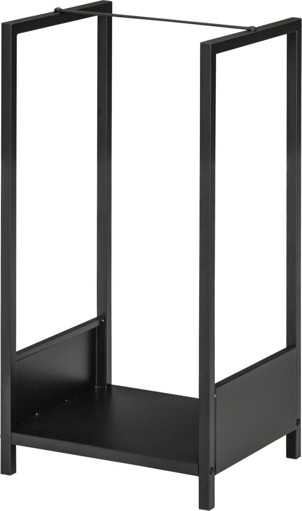Outsunny Raft pentru Busteni pentru Exterior si Interior din Otel, Suport pentru Lemne Modern cu Baza Inaltata, 39x35x76cm, Negru | Aosom Romania