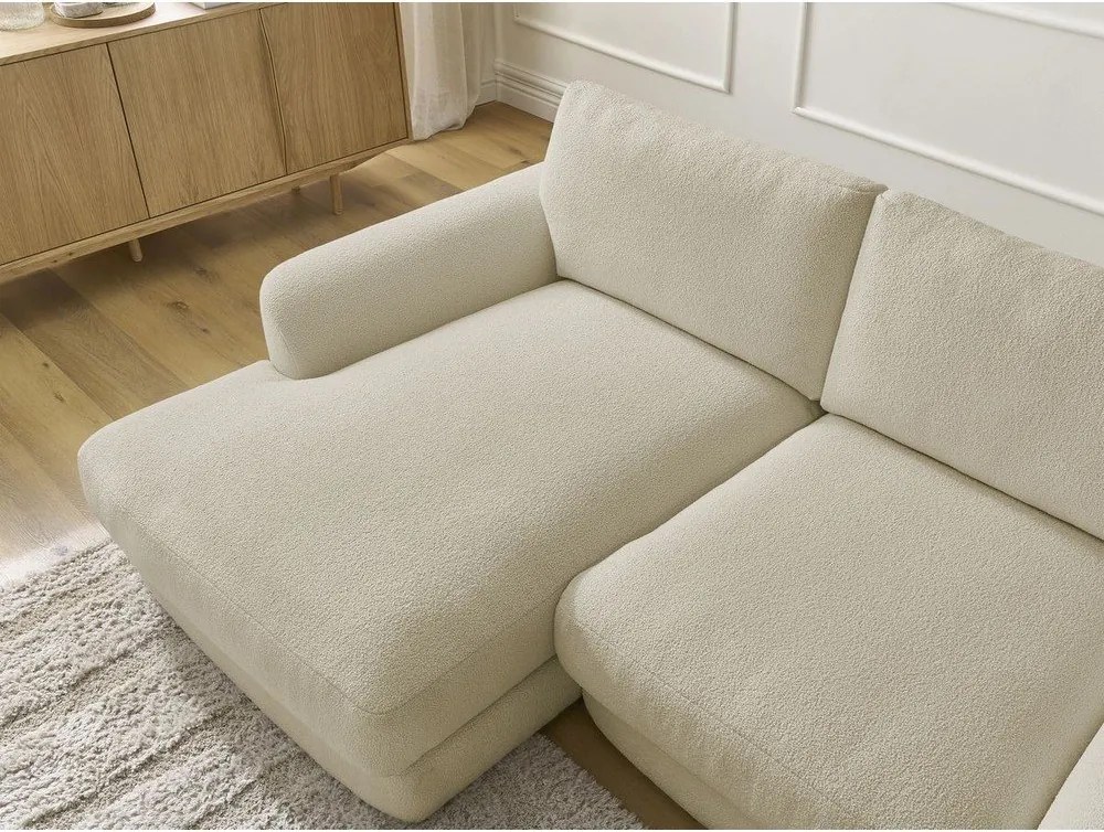 Colțar bej cu tapițerie din țesătură bouclé (cu colț pe partea stângă/cu șezlong) Leonore – Bobochic Paris