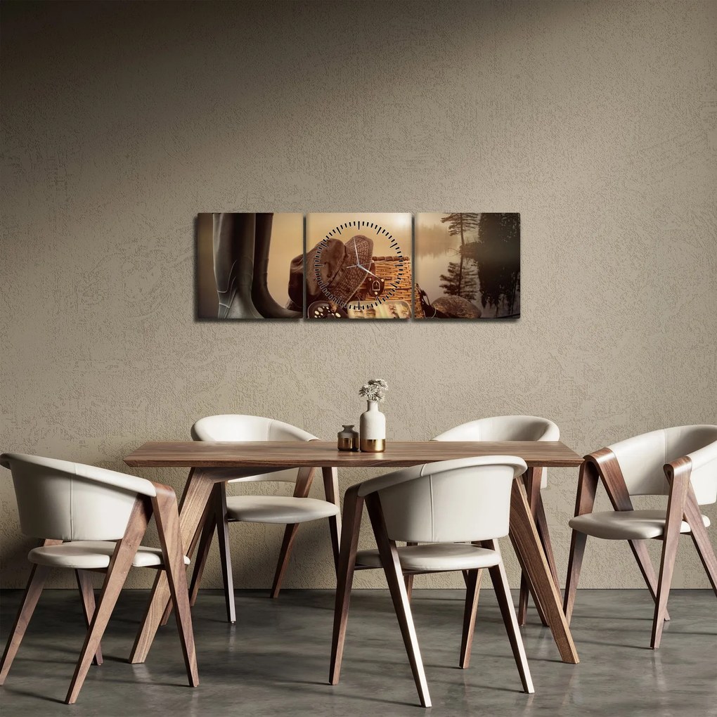 Tablou - Natura moartă, pescuit (cu ceas) (90x30 cm)