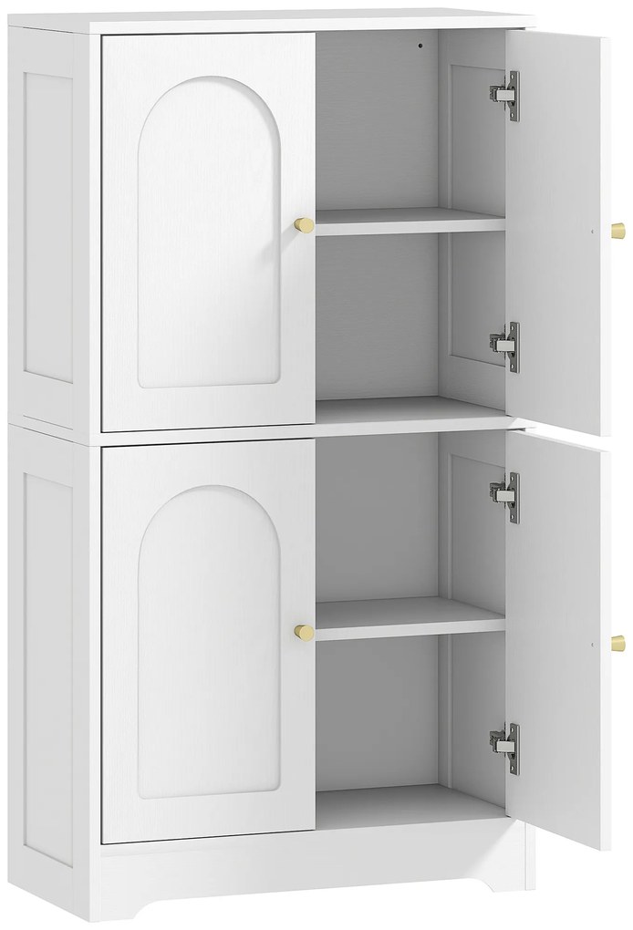 HOMCOM Bufet bucătărie, mobilier de bucătărie depozitare cu 4 uși curbate și 2 rafturi reglabile, 60 x 30 x 110 cm, alb | Aosom Romania
