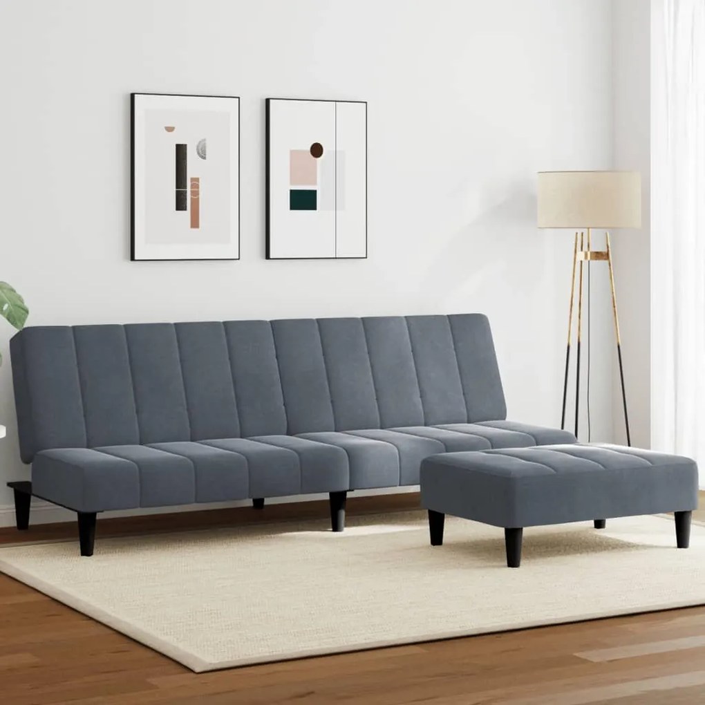 vidaXL Canapea extensibilă cu taburet, 2 locuri, gri închis, catifea