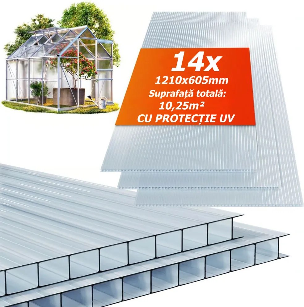 Policarbonat celular MARK 4mm, 60,5x121x0,4cm, 14 bucăți, transparent Jurhan