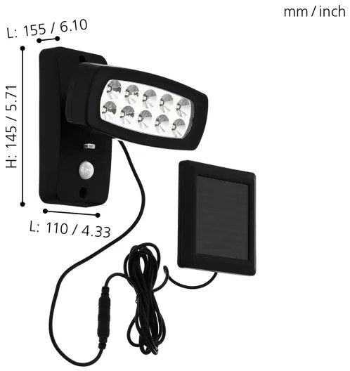 Eglo 98187 - Aplică solară de perete cu senzor PALIZZI, LED/1,2V, IP44