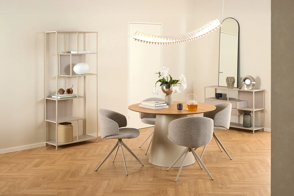 MAZZONI EXPORT BOSCO Stejar natural/picior bej (Cașmir) - MASĂ ROTUNDĂ 120 cm PENTRU BUCĂTĂRIE SUFRAGERIE SALON FURNIR