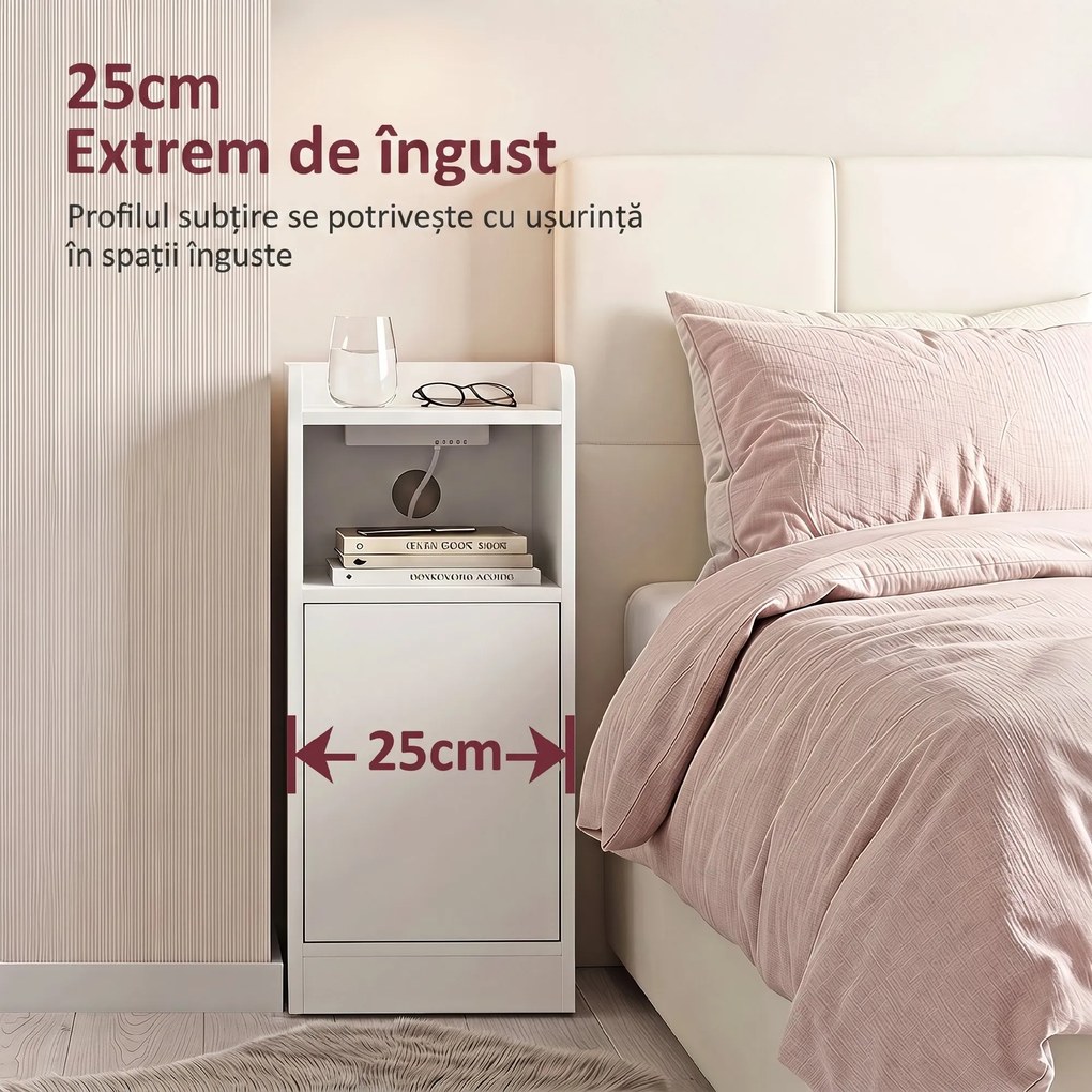 HOMCOM Set 2 Noptiere pentru Dormitor cu Dulap și Raft Deschis, Alb | Aosom Romania