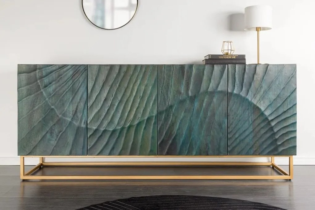 Comoda din lemn de mango Scorpion 180cm, turcoaz