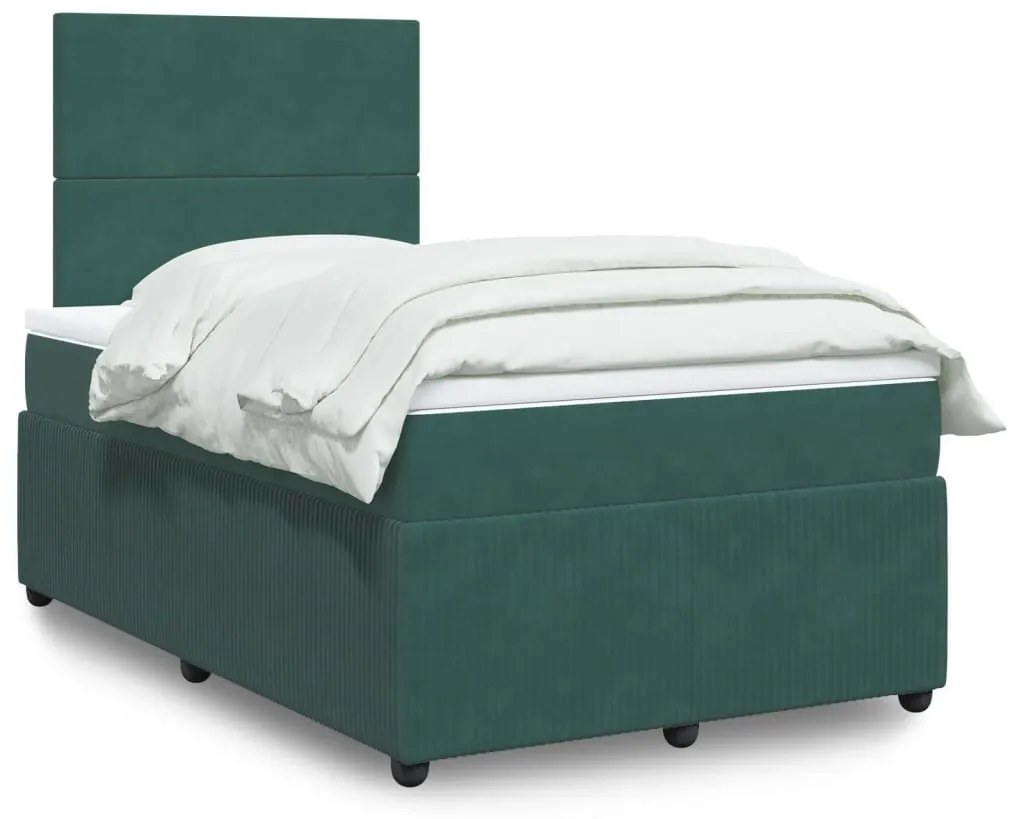 3294607 vidaXL Pat box spring cu saltea, verde închis, 120x200 cm, catifea