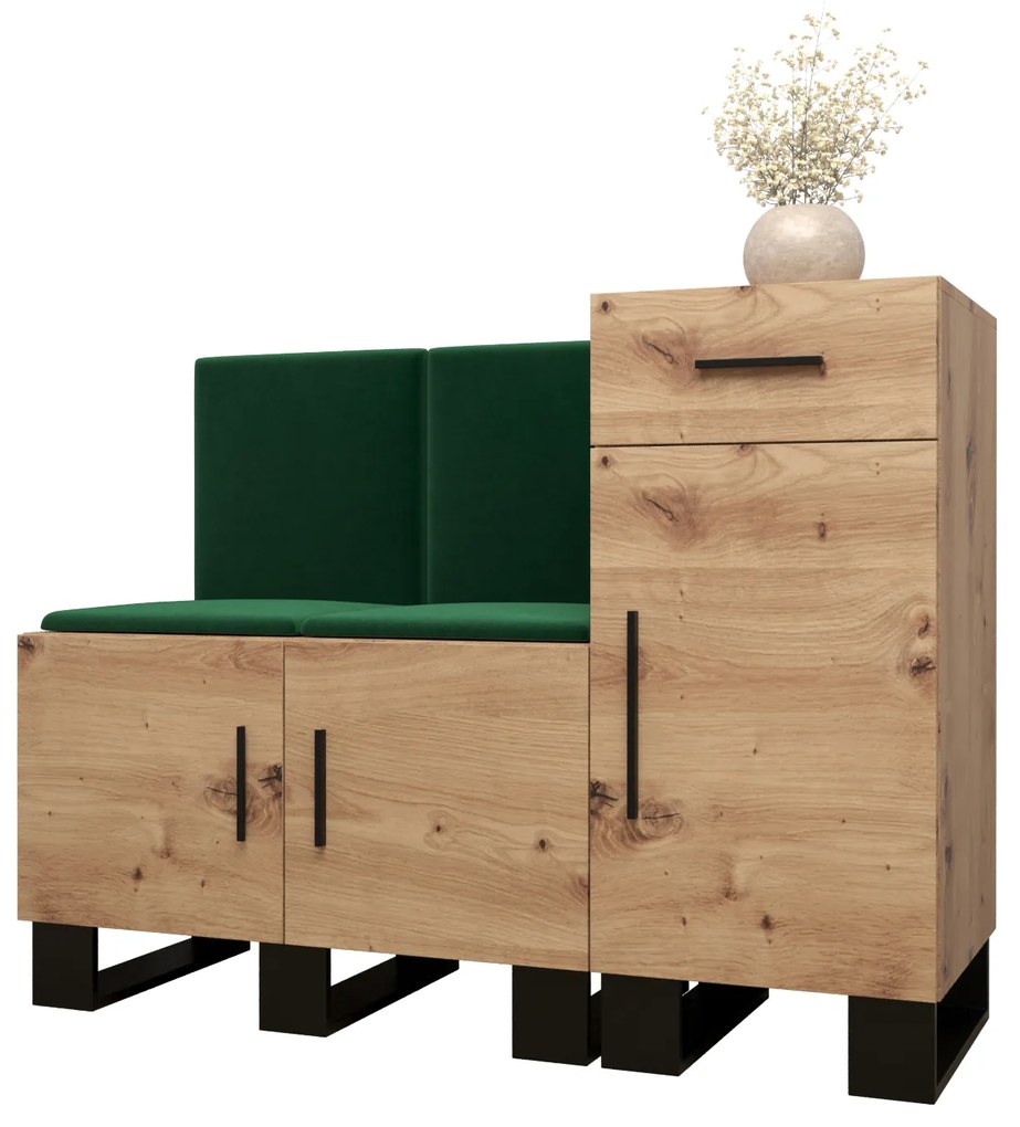 Set mobilier pentru hol Amanda 18 (Stejar artisan + verde). 1086016