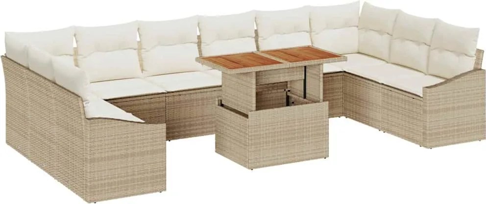vidaXL Set de masă pentru grădină cu pernă 11 pcs Bej și crem