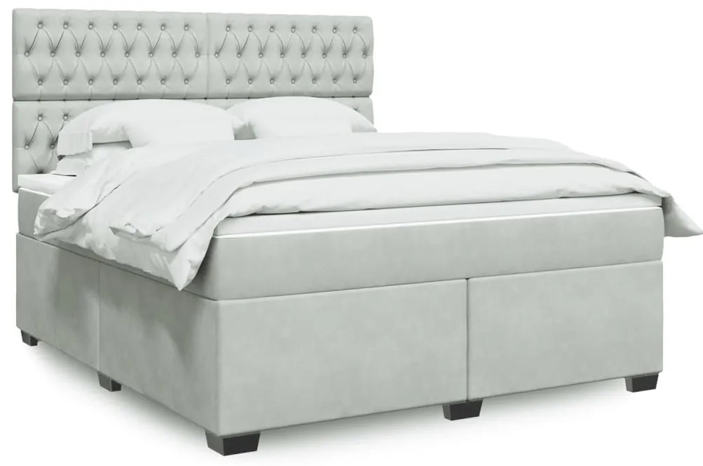 vidaXL Pat box spring cu saltea, gri deschis, 180x200 cm, catifea
