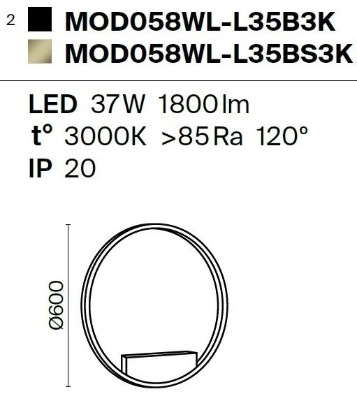 Aplica LED de perete design modern Rim negru 60cm