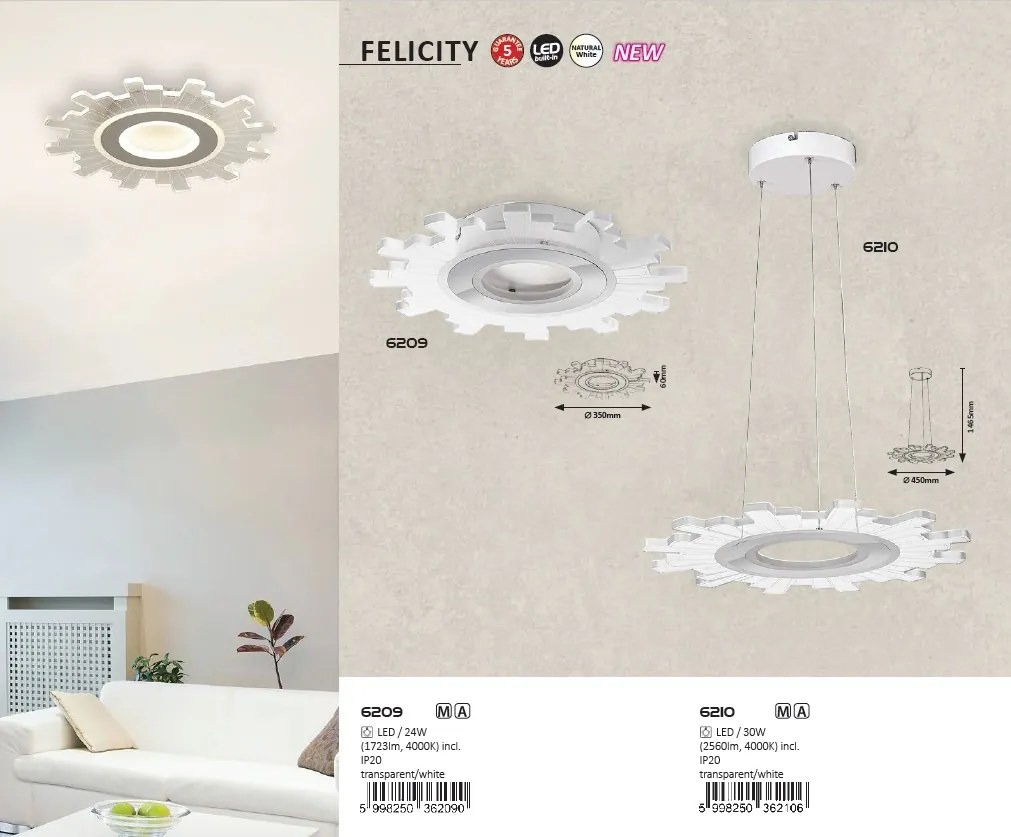 Lustra suspendata LED camera de zi, sufragerie, dormitor Felicity 6210 RX