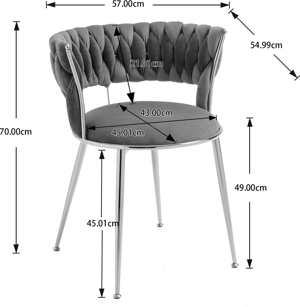 Set de 2 scaune de dining din catifea moale, stil modern cu spătar împletit și brațe, Alb