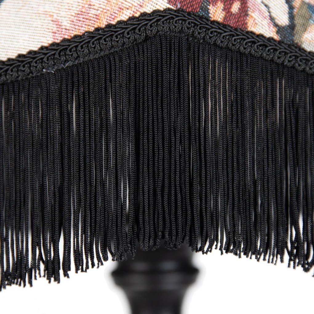 Lampă de podea neagră cu abajur floral și interior alb 45 cm - Classico