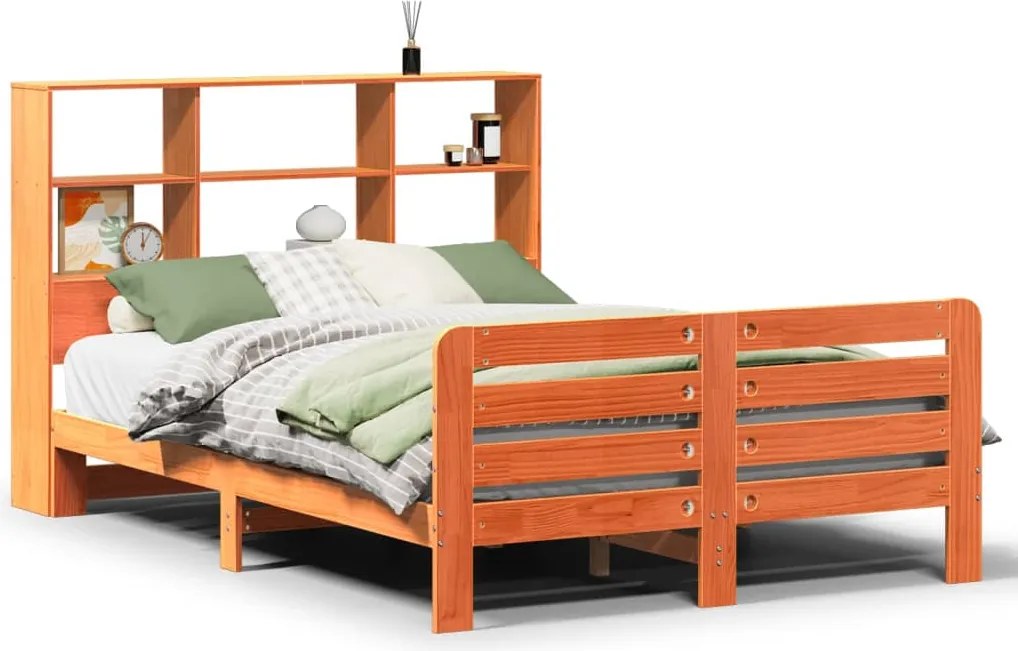 vidaXL Cadru pat fără saltea, maro ceruit, 135x190 cm, lemn masiv pin