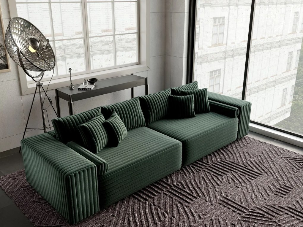 Canapea extensibilă dumonde cu ladă de depozitare si sezut confortabil din spuma high-density, Marbela Ambience Green XXL 295x100 cm