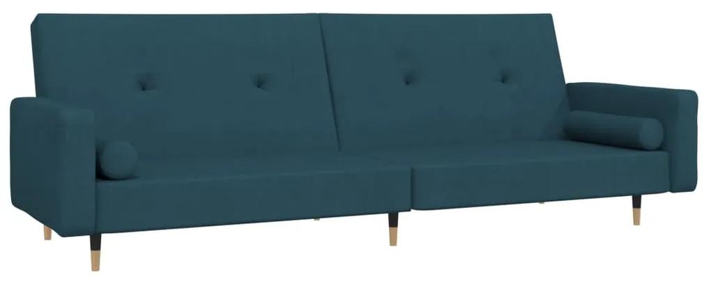 Canapea extensibila cu 2 locuri, cu taburet, albastru, catifea Albastru, Cu suport de picioare