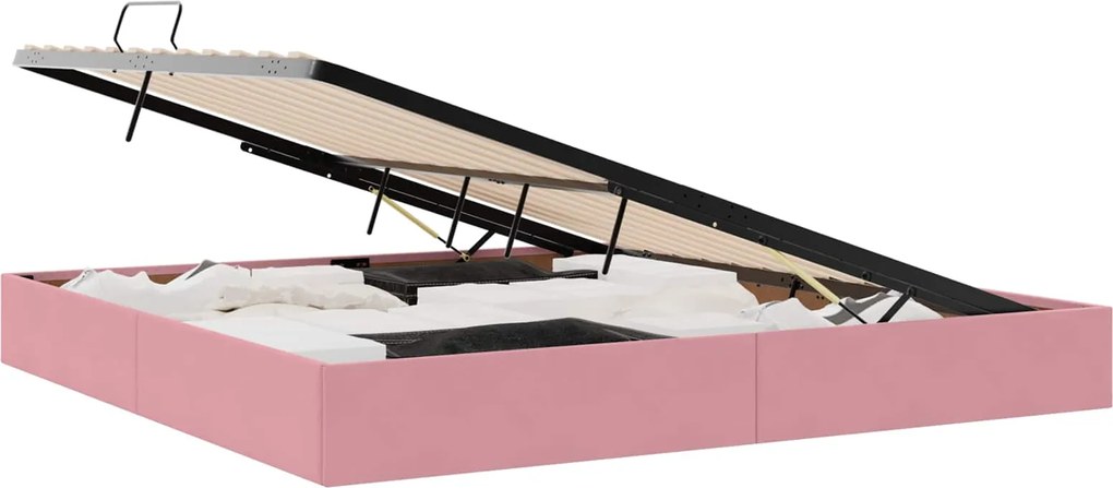 vidaXL Pat cu storage cu headboard Roz 200 x 200 cm Catifea