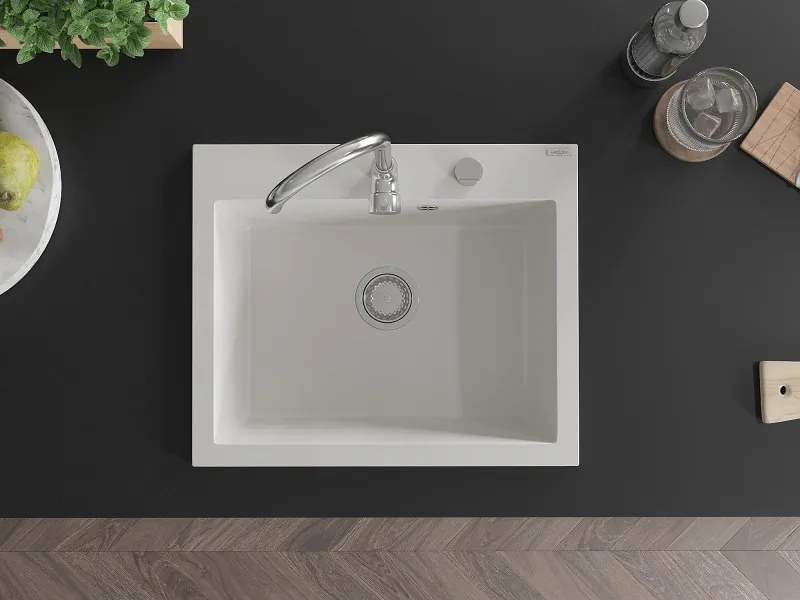 Mexen Elix chiuvetă din granit 1-cameră 600 x 500 mm, alb, sifon crom - 6525601005-20