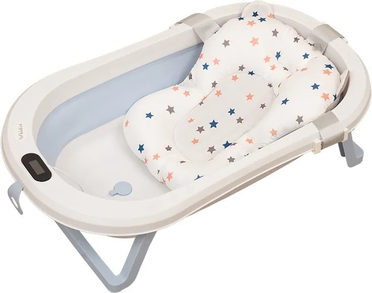 Cadita pliabila cu termometru electronic, hamac ajustabil si dop Kidizi Folda blue, certificat EN71, include furtun scurgere si baza antialunecare, 0-24 luni
